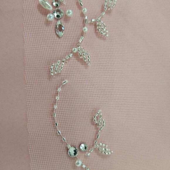 Wedding Bridal Veil, EN VOGUE Tulle, Beaded, Crystal and Pearl Floral Design - Picture 15 of 15